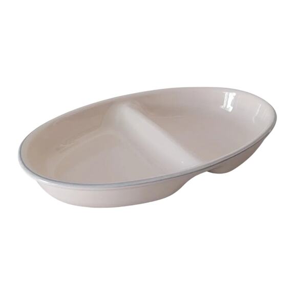 Pfaltzgraff Aura Pink Oval Divided Serving Bowl Ivory Gray Rim Stoneware Vintage - Picture 1 of 8